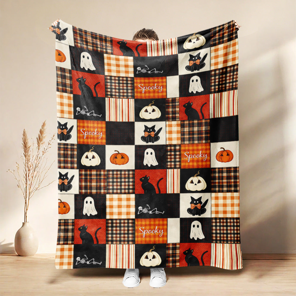 Cozy Halloween Patchwork Throw Blanket